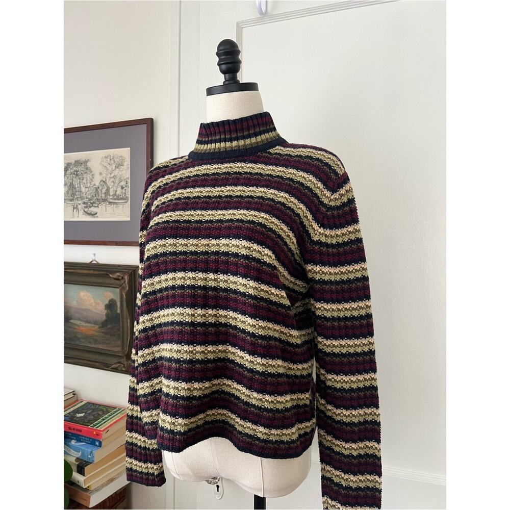 Vintage Cristopher & Banks Striped Cotton Turtleneck Sweater - Picture 2 of 7